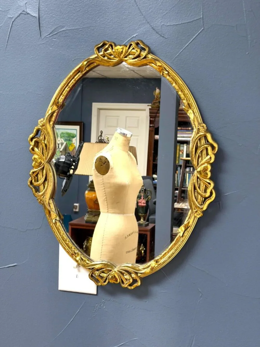 1960s Hollywood Regency gold oval mirror Victorian Baroque style
